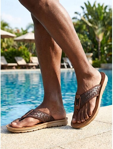  Sandali infradito da uomo marroni - ciabatte da spiaggia comode e testurizzate con cinturino tra le dita - scarpe estive casual per resort e piscina, ideali per uomo, viaggi, abbigliamento da spiaggia e relax quotidiano