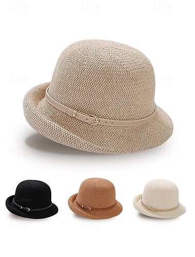  Chapeau de soleil bohème pliable pour femme - élégant chapeau bob d'été en polyester tissé, style Panama à larges bords, idéal pour les vacances et le quotidien, disponible en plusieurs couleurs