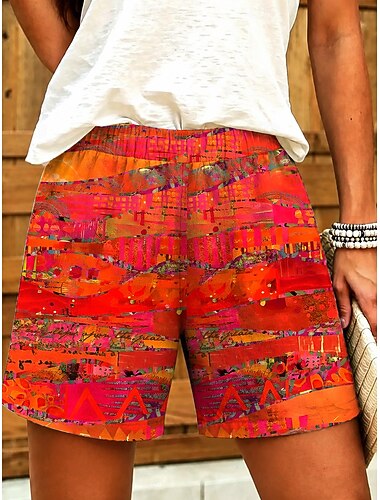  Dames Chinese Korte broek Vakantie Vintage oma-stijl aan de kust Korte Medium Taille Grafisch Abstract Meetkundig Afdrukken Comfort Comfortabel Inelastisch Dagelijks Buiten Straat blauw paars Oranje