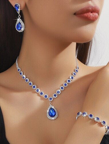  Set di Gioielli 3 Con diamantini Cromo Orecchini Collana Per donna Moda Parure di gioielli Per Matrimonio