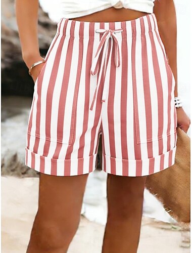  Dames Chinese Korte broek Vakantie Basic Casual Korte Medium Taille Gestreept Elastische taille Gestreept  Comfort Inelastisch Vakantie Formeel Straat blauw Roze Groen Zomer Lente Normale pasvorm