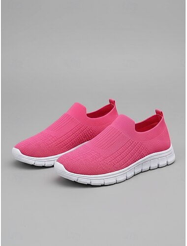  Sneakers slip-on da donna rosa traspiranti in maglia - scarpe sportive comode e leggere con suola flessibile, scarpe casual da passeggio per tutti i giorni, viaggi e attività all'aperto