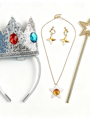  Kit di accessori per costume da principessa fata magica per bambine - tiara d'argento &set di gioielli a forma di stella