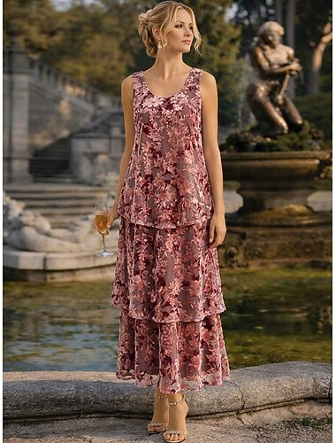  Linea ad A Tubino Colonna Lunghezza alla caviglia Lunghezza Tè Abito da invitata a nozze Abito da cerimonia per signora Senza Maniche Scollo a V Scollo Tondo Elegante Semplice Formale Ospite di nozze