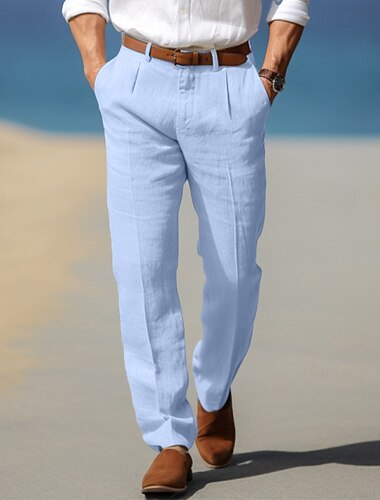  Per uomo Pantaloni di Lino Pantaloni Pantaloni casual Pantaloni Estivi Pieghettato Bottoni Semplice Comodità Traspirante Lunghezza intera Quotidiano Affari Ferie Moda Stile Classico Blu Cachi
