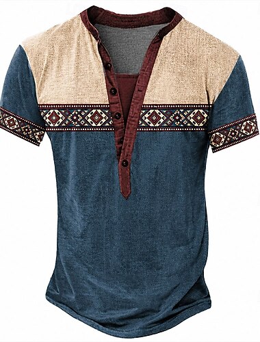  Homme Graphique Drapeau Américain T-shirt Chemise Henley Manche Courte Designer Basique Classique Occasionnel Quotidien Extérieur Été Printemps Toutes saisons Bleu lagune Vert clair bleu marine Vert