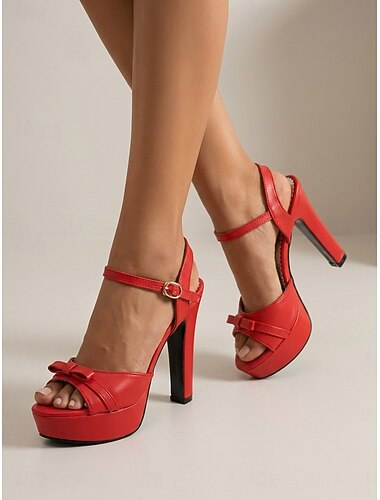  Damesschoenen in vintage retrostijl uit de jaren 50 - rode platform sandalen met strikdetail &Enkelbandje voor pin-upfeesten en rockabilly-evenementen &klassieke bruiloften
