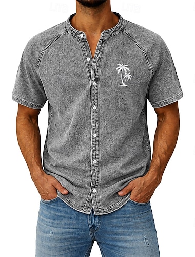  Per uomo Camicia Camicia casual Camicia con Bottoni Tinto in capo Camicia lavata con acido Verde chiaro Rosa Kaki Grigio Azzurro Manica Corta Semplice Colletto alla coreana Casuale Quotidiano