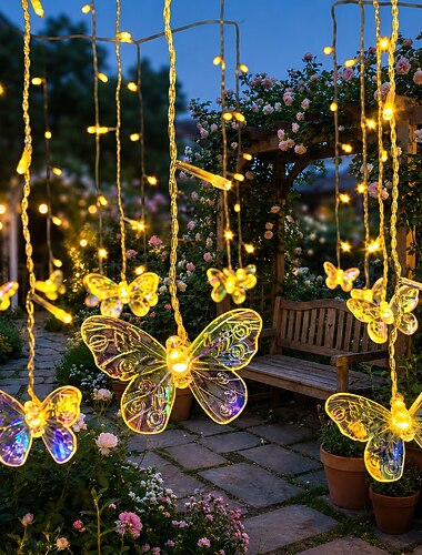  Wasserdichte Solar-Lichterkette für den Außenbereich, 10 m lang, 40 Schmetterlingsanhänger, inklusive Fernbedienung, dekorative Hängebeleuchtung für Balkon, Terrasse, Garten, Hochzeit, Weihnachten,