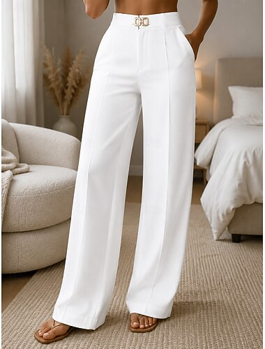  Per donna Gamba larga Pantaloni Eleganti Elegante Moda Lunghezza intera Vita Alta Confortevole Ufficio Formale Streetwear Grigio scuro Nero Bianco Albicocca Estate Primavera Vestibilità regolare
