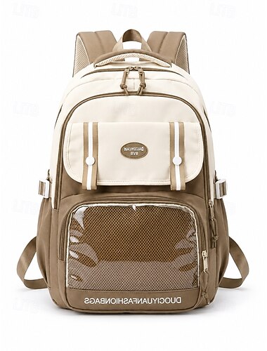  Schoolrugzak voor meisjes, ruime schooltas met meerdere vakken, polyester reisrugzak met bagageriem, leuke preppy boekentas voor basisschool en middelbare school, dagelijkse schoolreisjes