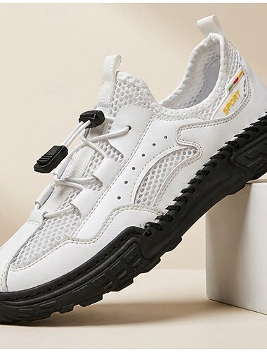  Witte heren outdoor sneakers met veters, lichtgewicht, ademend, comfortabel, robuust, casual sportschoeisel voor reizen, wandelen, dagelijks gebruik en weekendavonturen.
