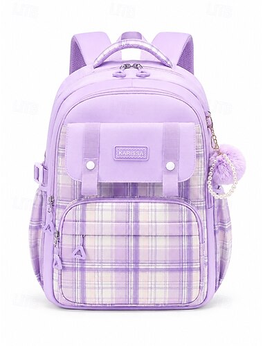  Geruite rugzak voor meisjes voor school, grote polyester schooltas met meerdere vakken, schattige roze reisrugzak met laptopvak, waterbestendig voor de basisschool. &middelbare school