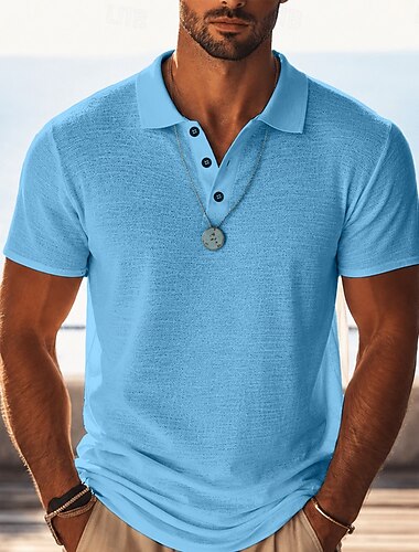 Per uomo Camicia di lino Polo Casuale Vacanza Classico Manica Corta Vacanza Moda Semplice Testurizzato Leggero Bottoni Estate Primavera Blu Nero Rosa Verde Azzurro Camicia di lino