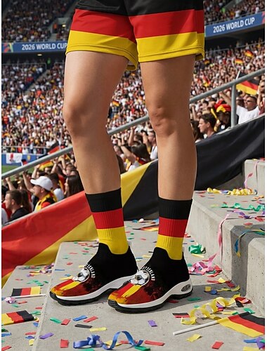  Sneakers slip-on da donna nere ispirate alla Germania - scarpe casual con stampa a schizzi di calcio, calzature comode per raduni di tifosi &abbigliamento quotidiano