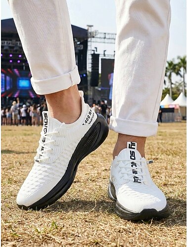  Sneakers da uomo bianche per festival musicali - scarpe da passeggio leggere, traspiranti e comode - calzature basse di tendenza per concerti, eventi all'aperto, viaggi e stile casual da strada.