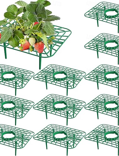  Conjunto de 10 suportes para morangueiros, estruturas quadradas para cultivo, mantêm os morangos limpos e elevados, ideais para canteiros, varandas, estufas, pátios ou cultivo em ambientes internos.
