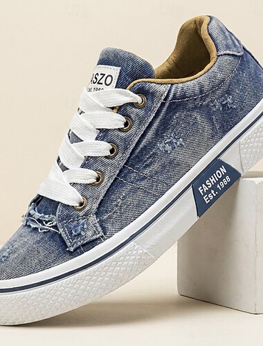  Baskets décontractées en denim bleu pour homme, à lacets, légères et confortables, chaussures de marche tendance à tige basse, idéales au quotidien, en voyage, pour les sorties du week-end et le style urbain.