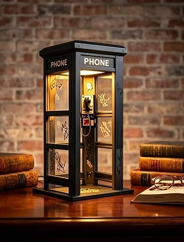  Lampada d'ambiente vintage a forma di cabina telefonica, design retrò classico con luce LED calda, lampada a cabina telefonica per camera da letto, ufficio domestico, studio &decorazioni da bar