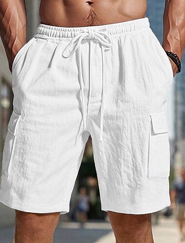  Per uomo Pantaloncini cargo Shorts di Lino Pantaloncini Estivi Shorts da Spiaggia Coulisse Elastico in vita Gamba Dritta Semplice Comodità Morbido Lunghezza al ginocchio Quotidiano Spiaggia Moda Chic