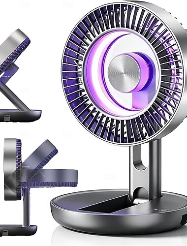  Upgrade 2026: opvouwbare mini-bureauventilator met LED-kleurverandering, USB-oplaadbaar, stil, 5 instelbare snelheden, lange batterijduur, draagbaar voor slaapkamer, kantoor, studentenkamer, buiten,