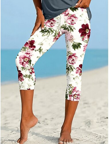  Damen Caprihose Chinos Leggings Urlaub Mode Streetwear Capris Hohe Taille Blumen Grafik Druck Komfort Weich Bequem Dehnbar Täglich Outdoor Urlaub Weiß Beige Himmelblau Grün Sommer Frühling Schmale
