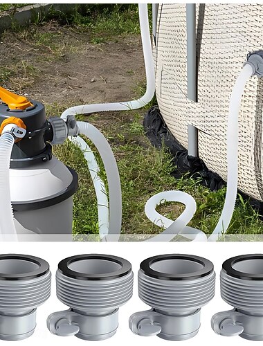  4-pack poolslangadapter b, ersättningsslangkonverteringsadapter för Intex Fit poolpump &sandfilter, omvandlar 1,25" till 1,5" gängade slangar, poolkoppling med gummipackningar, grå