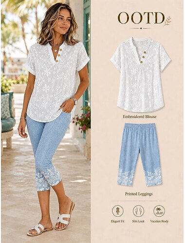  Vrouwen Leggings Capri Broek Hoge Elasticiteit Vakantie Mode Hawaïaans Kalfslengte Midden Taille Bloem Motief Print Ademend Zacht Vakantie Casual Dagelijks Lichtblauw Zomer Lente Reguliere Pasvorm