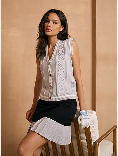  Mulheres colete de golfe Cinzento Claro Sem Manga Blusas Roupas femininas de golfe, roupas, roupas, roupas