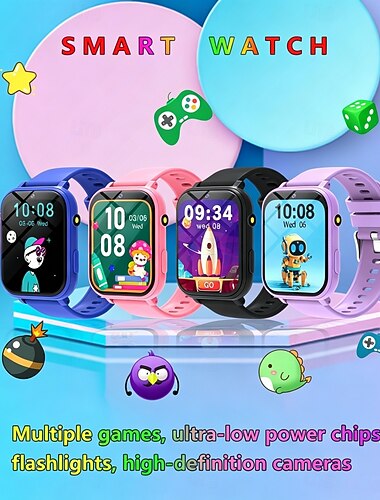  Reloj inteligente infantil para niños y niñas con cámara HD, juegos divertidos, linterna, chip de ultrabajo consumo, reproductor de música, pantalla táctil, ideal para aprender a usarlo. Regalo