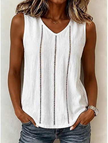  Damen Tank Top Ausgehöhlt Einfach Stilvoll Lässig Ärmellos V Ausschnitt Normale Oberteile Lässig Täglich Weiß Gelb Rosa Purpur Sommer Frühling