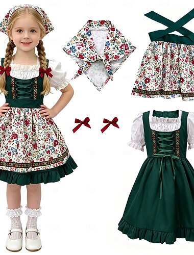  Oktoberfest Vestido de dirndl Conjunto de dirndl Longitud midi Mucama bávaro Alemán alpino prados Chica Carnaval Festival de Cerveza Paño de estilo tradicional
