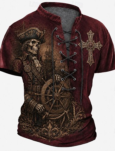  Homme Taureau Croix Chemise Henley T-shirt Manche Courte T-shirt Impression 3D Col à lacets Henley Chemise Sombre Quotidien Festival Bleu Vert Claire Rouge Printemps & Été Vêtement Tenue S M L XL 2XL