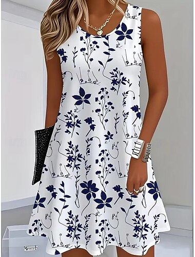  Per donna Mini Abito Vestito Estivo Abito a trapezio Abito Estivo Vacanza Casual Boho Spiaggia Feste Matrimonio Taglia piccola Floreale Grafico Senza Maniche Collo a U Blu Verde chiaro Viola chiaro