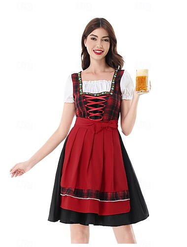  Oktoberfest Robe Dirndl Costume de carnaval Mini longueur Sexy Col carré Allemand Alpin Patrimoine Prairies Femmes Carnaval Fête de la Bière Tissu de style traditionnel