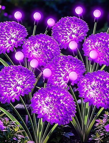  2 stuks solar tuinlampen voor buiten, 4 bloemen &4 ledlampjes in de vorm van vuurvliegjes, wiegende bloemvormige lampjes met een vaste verlichting. &Knipperende standen, waterdichte decoratieve