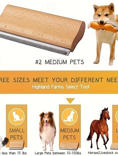  Houten huisdierborstel/kam voor het verwijderen van losse haren bij katten, honden en paarden, zelfreinigend hulpmiddel voor het verzorgen van lang haar.