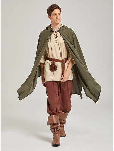  Set Rétro Vintage Médiéval Renaissance Pantalon Cape Tenues avec accessoires Manches longues Pirate Viking Déguisement Homme Viking Pirate Fantaisie Halloween Carnaval Performance LARP Foire de la