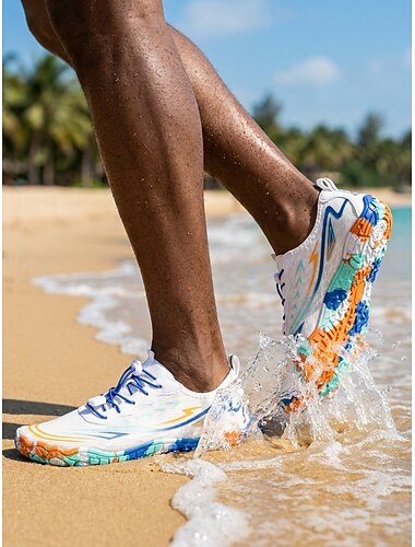  Vita aquasneakers för vattenaktiviteter för män, snabbtorkande strandskor med snörning, lätta, halkfria vattenskor för simning, surfing, bad