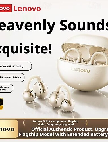  Auricolari wireless Lenovo TA410 Bluetooth 5.4, cuffie con suono panoramico e coinvolgente con bassi profondi, lunga durata della batteria, microfono HD per chiamate nitide, cuffie da gioco a bassa