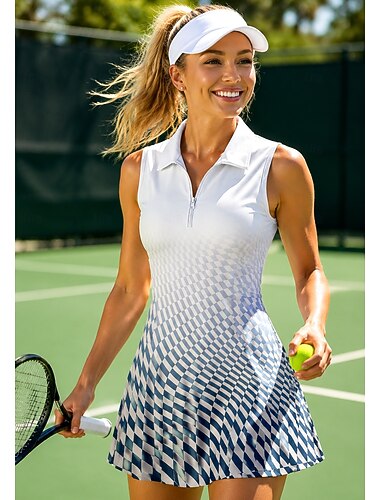  Damen Geometrisch Tenniskleid Sportkleid Tennis Polo Kleid Ärmellos Sportlich Viertel Postleitzahl Elastisch Schweißableitend Atmungsaktiv Volleyball Tennis Golfspiel Umlegekragen Hoher Ausschnitt