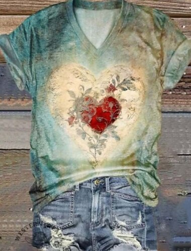 Dames T-shirt Afdrukken Bloemig Grafisch Planten Vintage Stijlvol Klassiek Korte mouw V-hals Croptops Casual Dagelijks Sport blauw Groen En Blauw Groen Zomer Lente Herfst Winter