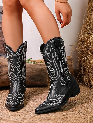  occidental Retro Antiguo Años 70 Botas bota vaquera Hippie Chica vaquera Renacimiento occidental Disfraz Mujer Carnaval Festival de Música Casual Diario Festival Adulto Zapatos