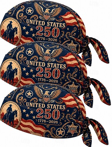  3 st. amerikanska 250-årsjubileumscykling pirathatt bikerhuvudbonad, amerikansk flagga bandana dödskallehatt, patriotisk huvudduk för män kvinnor, 1776-2026 ridning, fiske, löpning, utomhussporter,