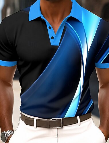  Per uomo Geometrico Linea Polo Manica Corta Magliette polo Camicie con Colletto Casual Athleisure Stampa 3D Bottoni Tessuto retato traspirante Estate Primavera Blu Viola Verde