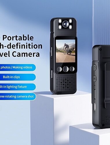  Caméra corporelle avec objectif rotatif à 180° et écran LCD, mini enregistreur vidéo portable HD 1080p avec éclairage LED, caméra de voyage à clipser idéale pour les forces de l'ordre, la sécurité, le