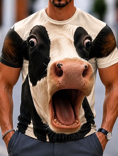  Hombre Animal Vacas Camiseta Manga Corta Camiseta Impresión 3D Cuello Barco Camisa Gracioso Casual Diario Calle Azul Piscina Blanco Azul 1# Verano Primavera Ropa S M L XL 2XL 3XL