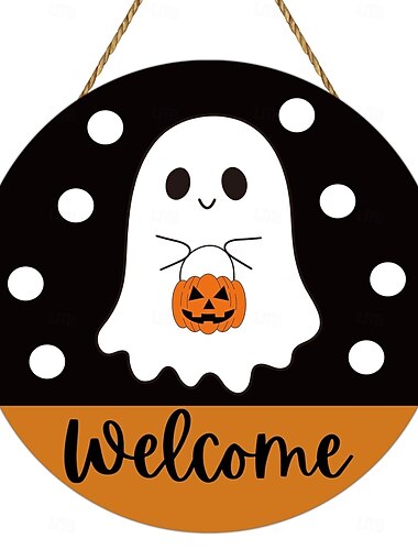  Décorations de porte pour Halloween : panneau de porte citrouille fantôme mignon, panneau de bienvenue Halloween, couronne de porte en bois Halloween, décoration suspendue Halloween pour porte
