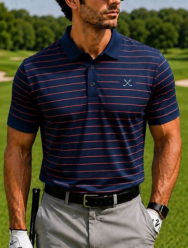  Per uomo Golf Linea Polo Sportivi Manica Corta Magliette polo Camicie con Colletto Casual Athleisure Stampa 3D Bottoni Tessuto retato traspirante Estate Primavera Blu Rosso Blu marino