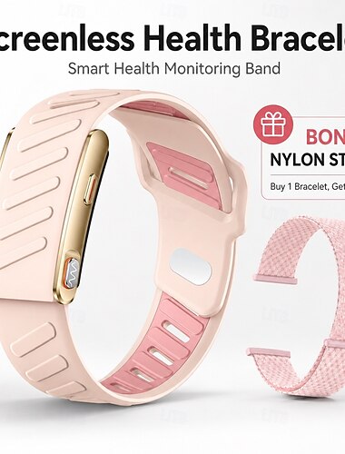  Smart-Armband ohne Bildschirm, Gesundheitsüberwachungsarmband mit Herzfrequenzmessung &Schlaftracker, minimalistischer Fitness-Tracker mit zusätzlichem Nylonarmband, wasserdichtes Gesundheitsarmband
